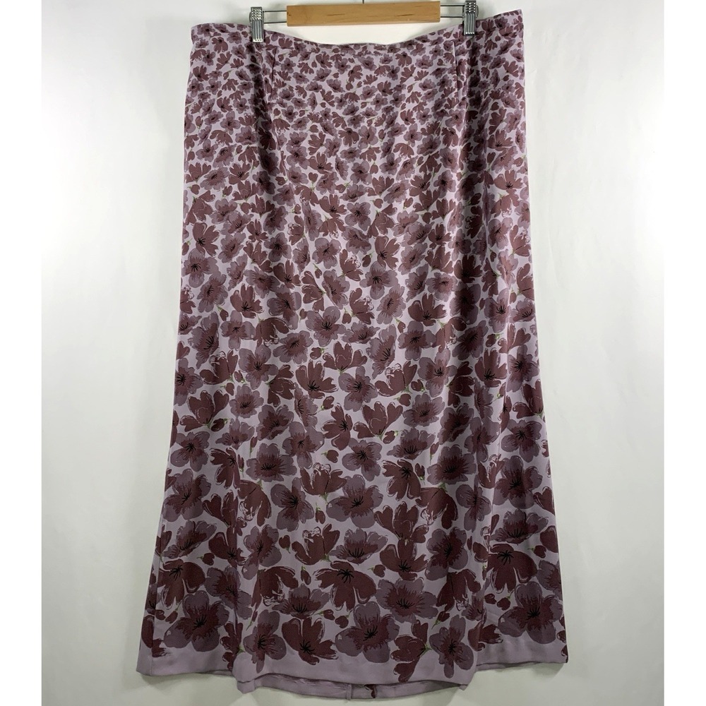 CJ Banks Womens Lightweight Floral Midi Skirt 24W Purple Elastic Waist Back Slit